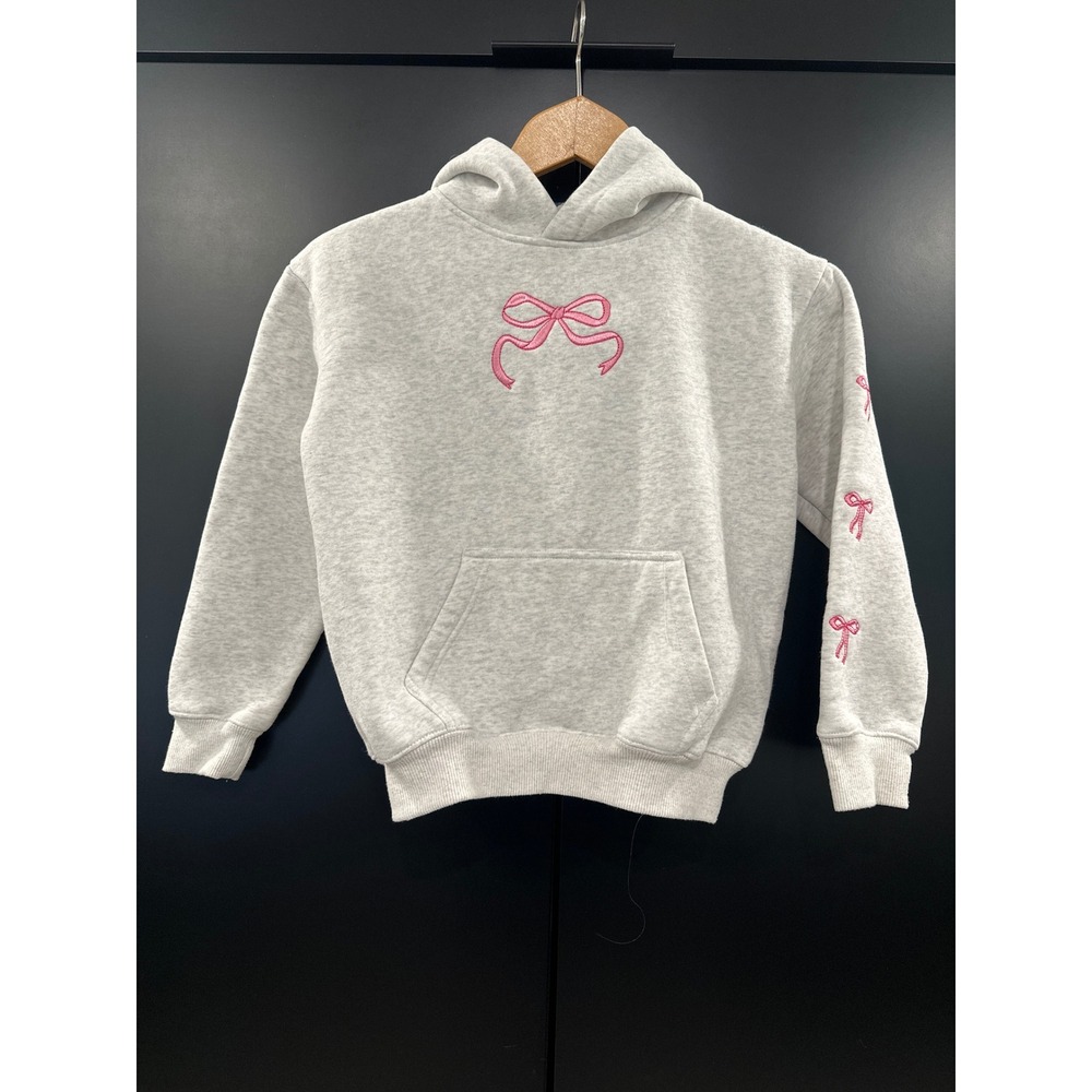 Simply‎ Southern Kids Gray Bow Embroidered Hoodie Patchwork Floral Hood YM